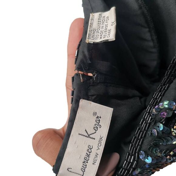 Vintage Lawrence Kazar Black Silk Dress with Iridescent Black Sequins | 1980s-19 - Picture 5 of 5